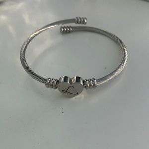 L initial silver cuff bracelet